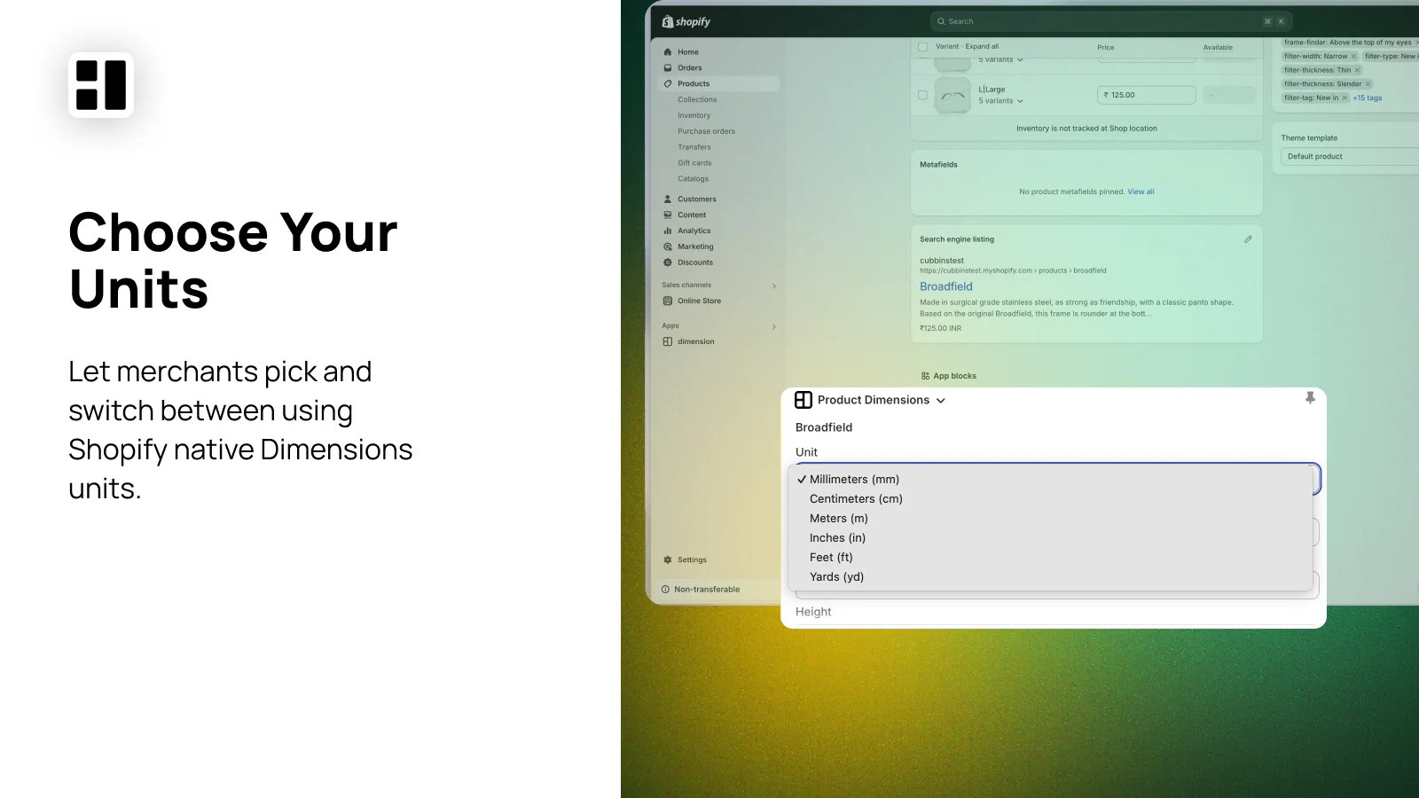 Unit selection dropdown