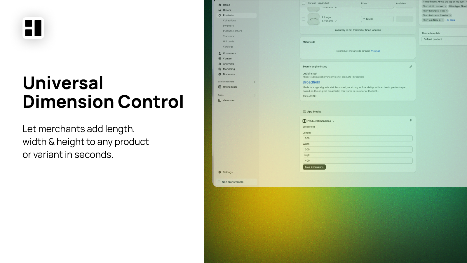 Dimension app interface